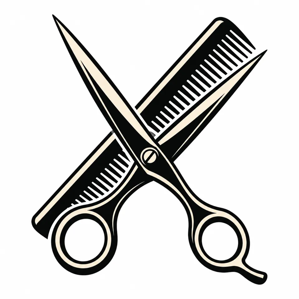 Scissors and comb emblem logo example